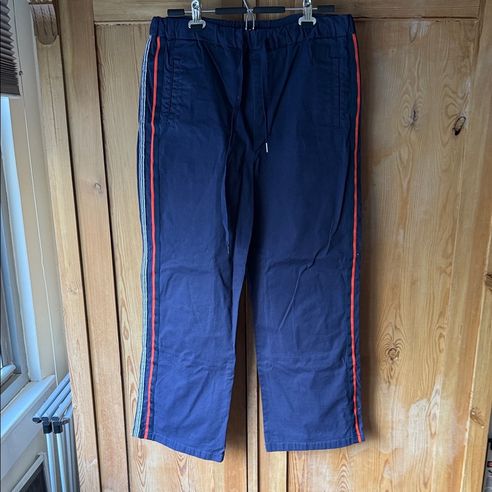Maeve by Anthropologie Navy Pants with Orange Stripe and Gingham Stripe